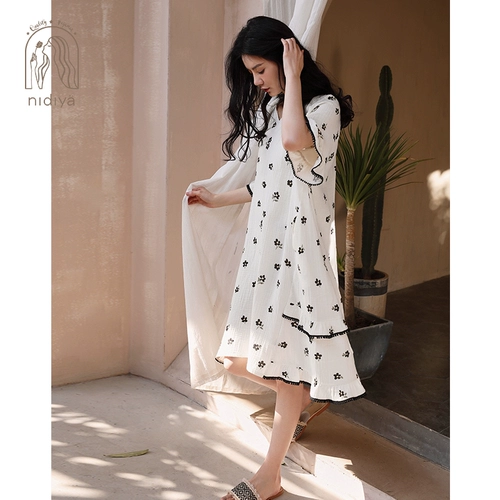 妮狄娅 Модная хлопковая пижама, свободный крой, V-образный вырез