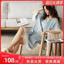 New Sleepwear Sleeping Dress Lady Summer Thin short sleeves Pure cotton striped Sexy lace Shoulder Princess Wind Home Dress