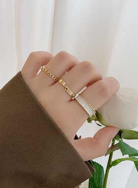 极速时尚戒指女三件套组合套装ins开口冷淡风链条V食指戒网红简约