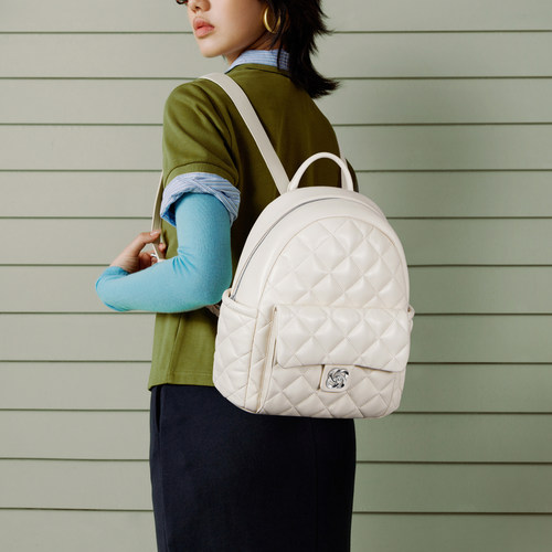 欧时纳蓬蓬双肩包2026新款女大容量通勤旅行背包菱格小香风书包 - 图0