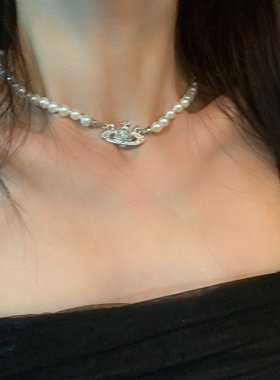 土星球宇宙珍珠项链女小众设计高级感气质锁骨链女2024年新款爆款