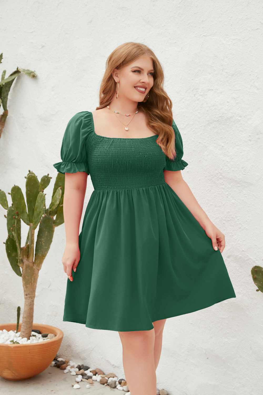 200斤大码胖女人夏季方领连衣裙 plus size women summer dresses - 图2