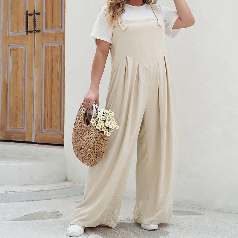 Solid Color Overalls- Female Wide-Leg Jumpsuit for Summer-图1