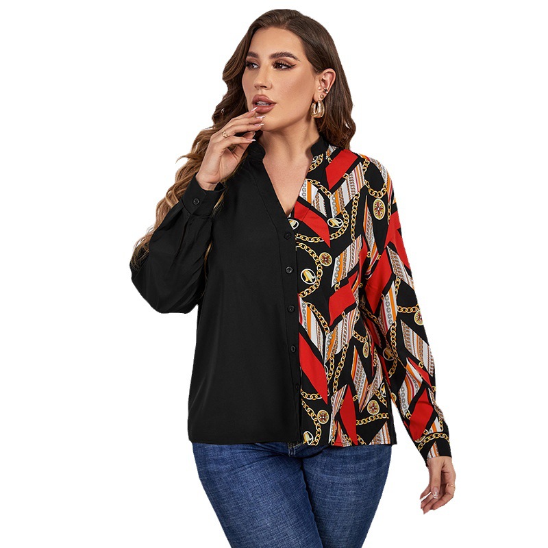 Plus Size Loose-Fit Long-Sleeved Printed Top for Women 大码 - 图3