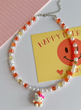 手作水晶串珠时尚卡通泳装黑皮男孩南瓜Kitty颈链锁骨链短款项链