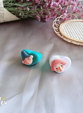 diy自创头像树脂爱心彩色戒指