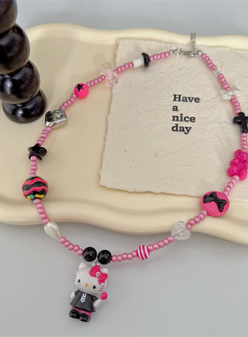 夏日新款吉他话筒凯蒂猫甜酷辣妹项链春夏小众百搭个性配饰锁骨链