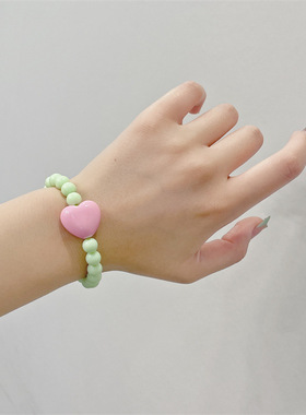 粉绿撞色爱心发绳手链两用甜酷发圈头绳扎发皮筋日韩少女发饰夏季
