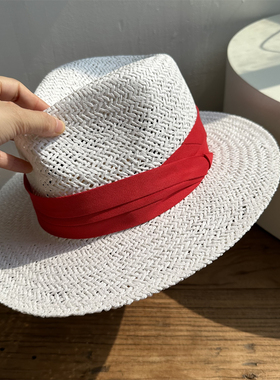 时尚百搭度假女白红爵士手工帽