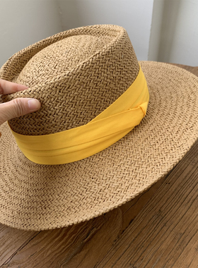 法式帽出游休闲男女夏宽沿黄织带