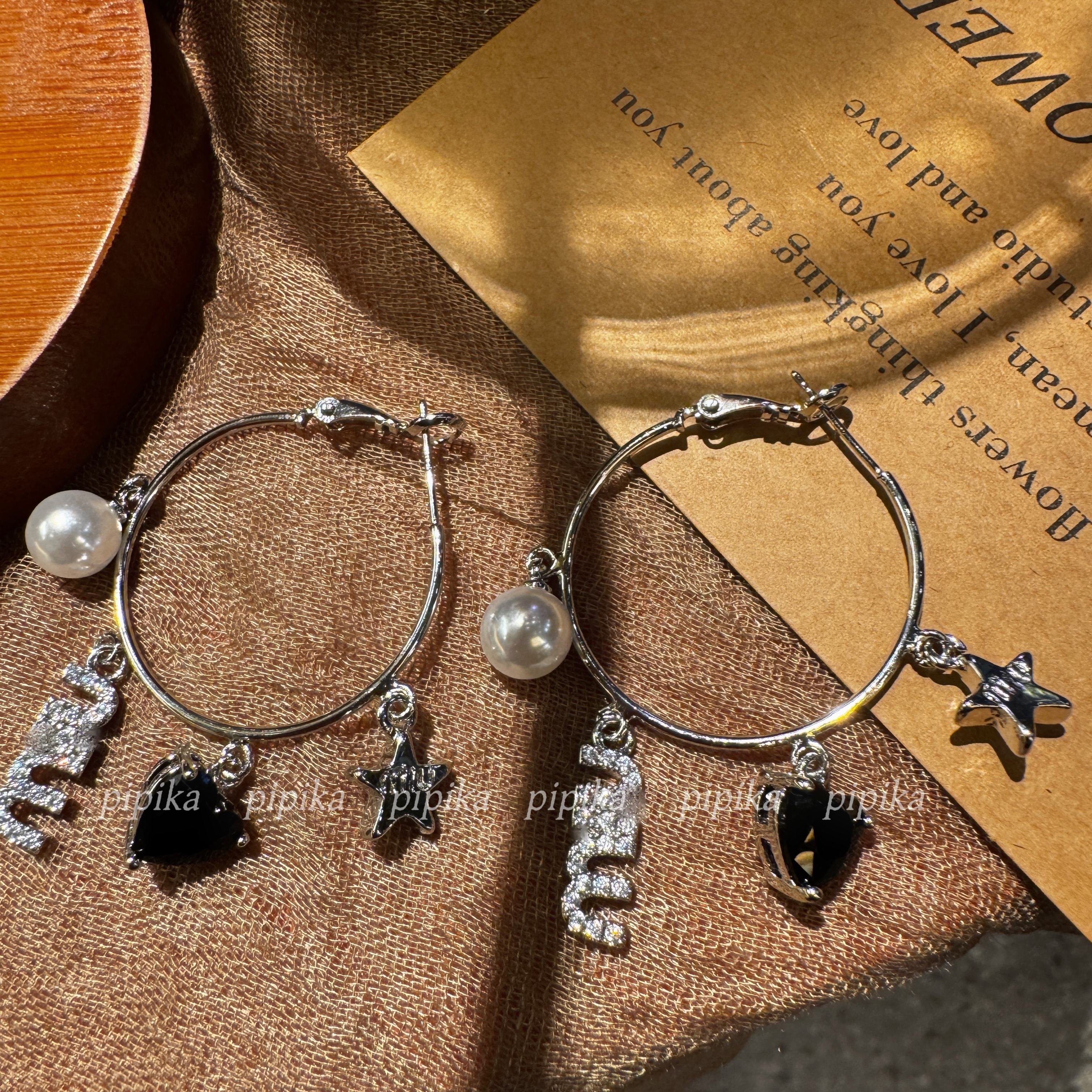 pipi原创独特满钻字母爱心星星耳圈高级感珍珠耳环耳饰冷淡风银针 - 图1