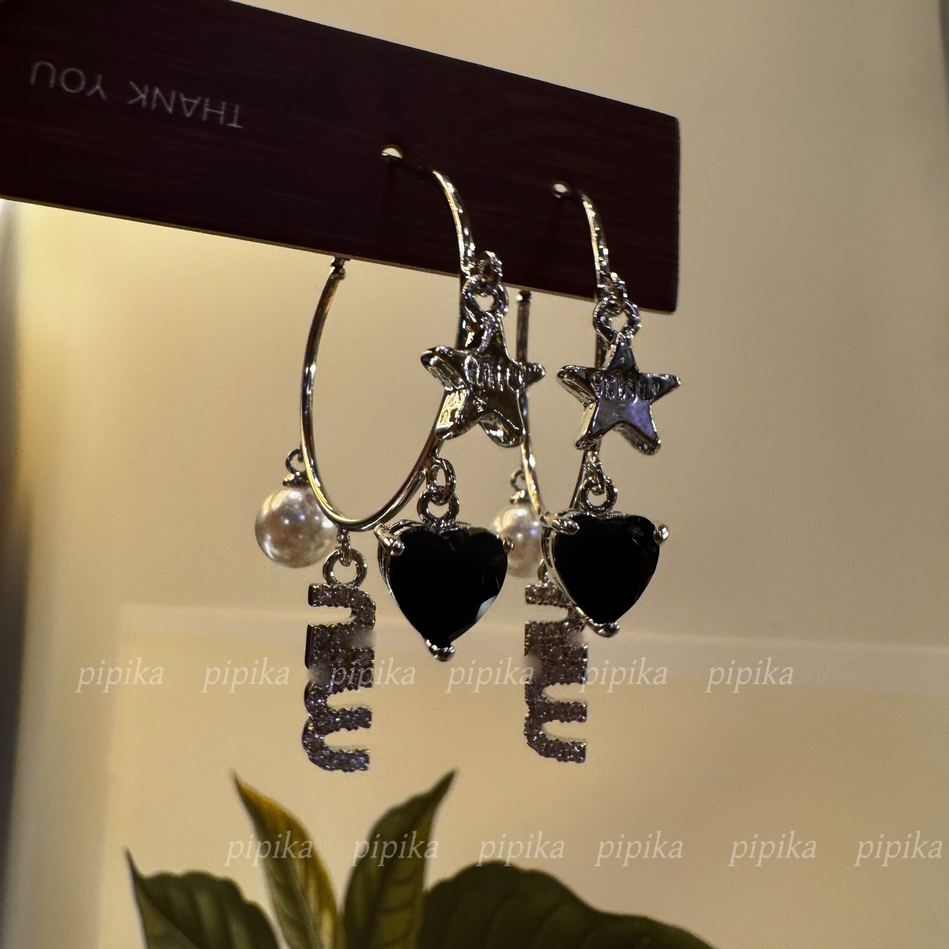pipi原创独特满钻字母爱心星星耳圈高级感珍珠耳环耳饰冷淡风银针 - 图2