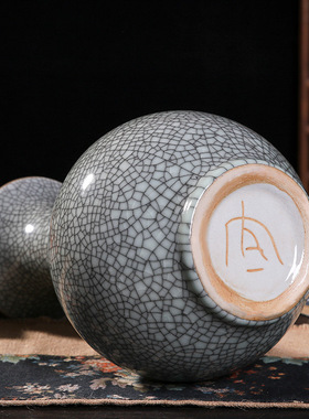 景德镇陶瓷装饰花瓶仿古官窑裂纹开片赏瓶现代家居装饰工艺品摆件