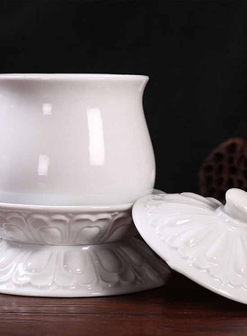 佛前莲花无字白色陶瓷大号供水杯