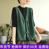 Autumn Clothing Pure Color Outside Wearing Sleeveless Cashmere Sweatshirt V Collar Knit Cardiopic Horse Chia Woman Loose Sweater Jacket Canon Shoulder Outside