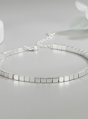 S925银方块手链女式气质百搭手环