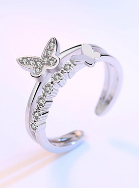 S925银蝴蝶戒指女式个性百搭指环