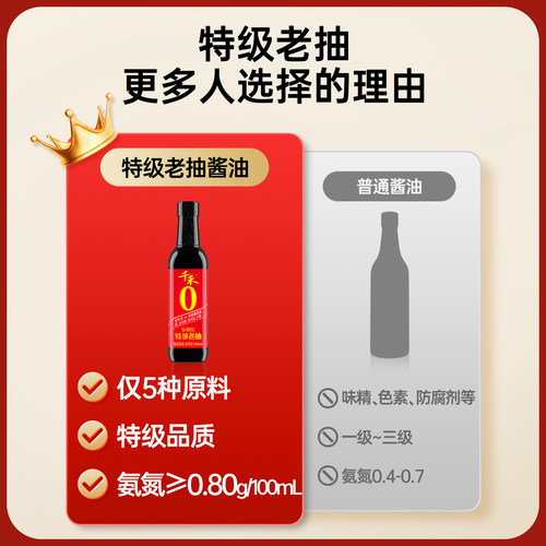 千禾0特级老抽500ml*2炒菜炖菜红烧上色提鲜零添加调味料家用包邮 - 图2