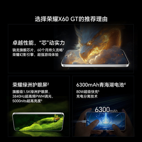 【官网】HONOR/荣耀X60 GT 5G智能手机 骁龙旗舰芯片 荣耀绿洲护眼屏6300mAh青海湖电池 官方旗舰正品 - 图0