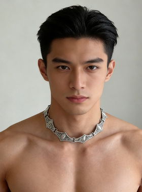 复古做旧恶魔之眼菱形拼接锁骨链