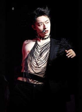 夜店GOGOBOY舞台演出项链 奢华贵气黑流苏拍照造型披肩身体链项圈