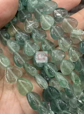 12-14mm天然绿萤石胖面心形穿条串珠散珠diy手工手链项链饰品配件