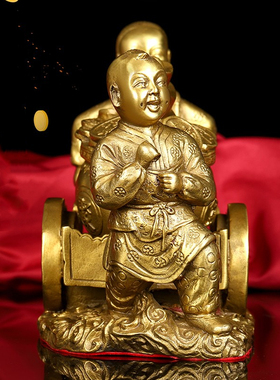 办公室摆放商铺送财童子纯黄铜