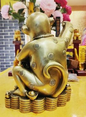 寅亥堂黄铜招财进宝聚宝盆猴子摆件吉祥物生肖猴家居办公室装饰品