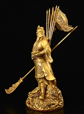 黄铜九龙关公站关公摆件武财神提刀关公放神台公司商铺玄关电视柜