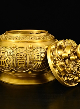 纯黄铜聚宝盆摆件放公司办公桌老板桌商铺收银台入户门玄关工艺品