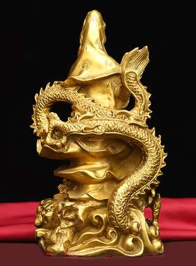 黄铜骑龙观世音菩萨佛像摆件