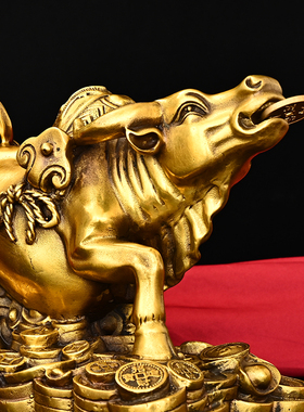 黄铜牛拉车聚宝盆摆件