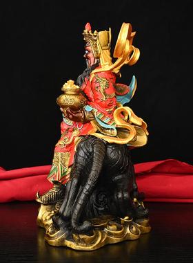 黄铜彩绘武财神赵公明神像摆件铜招财玄坛财神赵元帅玄化财神天尊