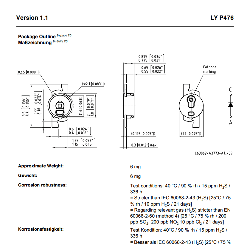 OSRAM欧司朗 LYP476 圆形黄色白光汽车仪表盘空调面板背光LED灯珠 - 图3