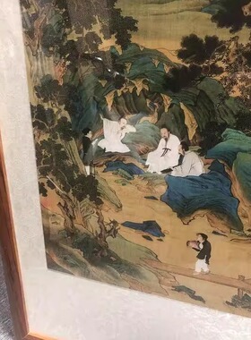 仇英桃源仙境图画心国画工笔山水人物画高清复制66.7X175原大卷轴