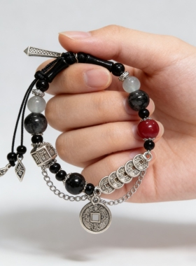 中式山鬼赤岸五路铜钱手串玻璃串珠国风设计古风闺蜜情侣手串礼物