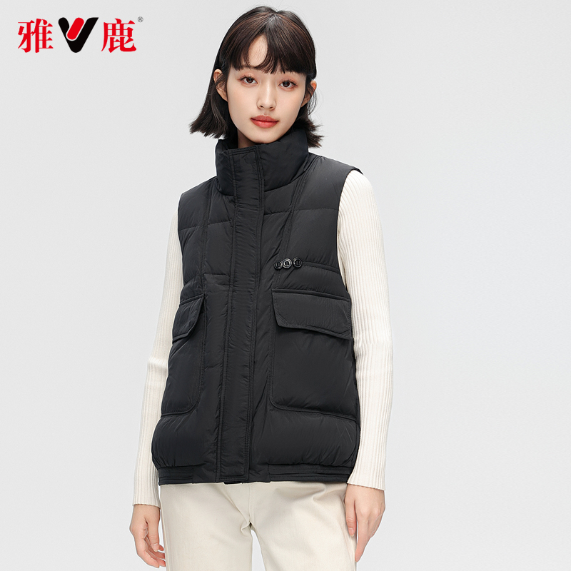 雅鹿羽绒服马甲女2023秋冬新款时尚百搭简约立领外穿背心坎肩外套