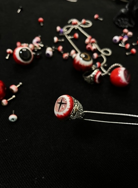 十字架眼球开口戒指猎奇暗黑风格个性眼睛饰品哥特亚文化定制原创