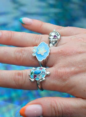 【限时8折】XTASTE 英国 JULY CHILD 海星海龟贝壳珍珠戒指高级