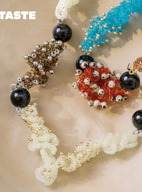 原创原色鱼卵拼色编织项链