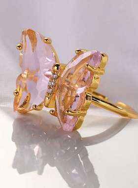 蝴蝶戒指水晶气质百搭个性小众女