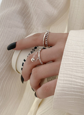 流苏笑脸戒指S925银嘻哈开口指环