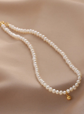 韩国新款珍珠锁骨链设计感小金球