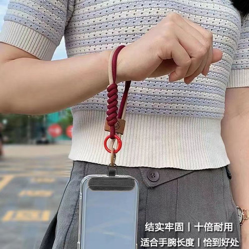 英伦风撞色编织手机挂绳棉绳手提挂件防滑手腕绳腕带绳手机链潮流 - 图0