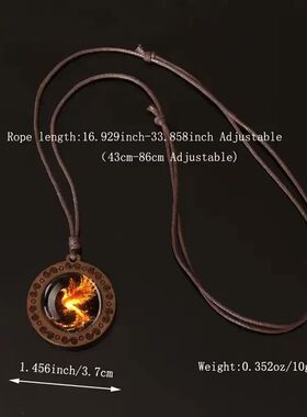 火凤凰木质吊坠项链，男女通用，可调节绳子，适合日常佩戴，节日