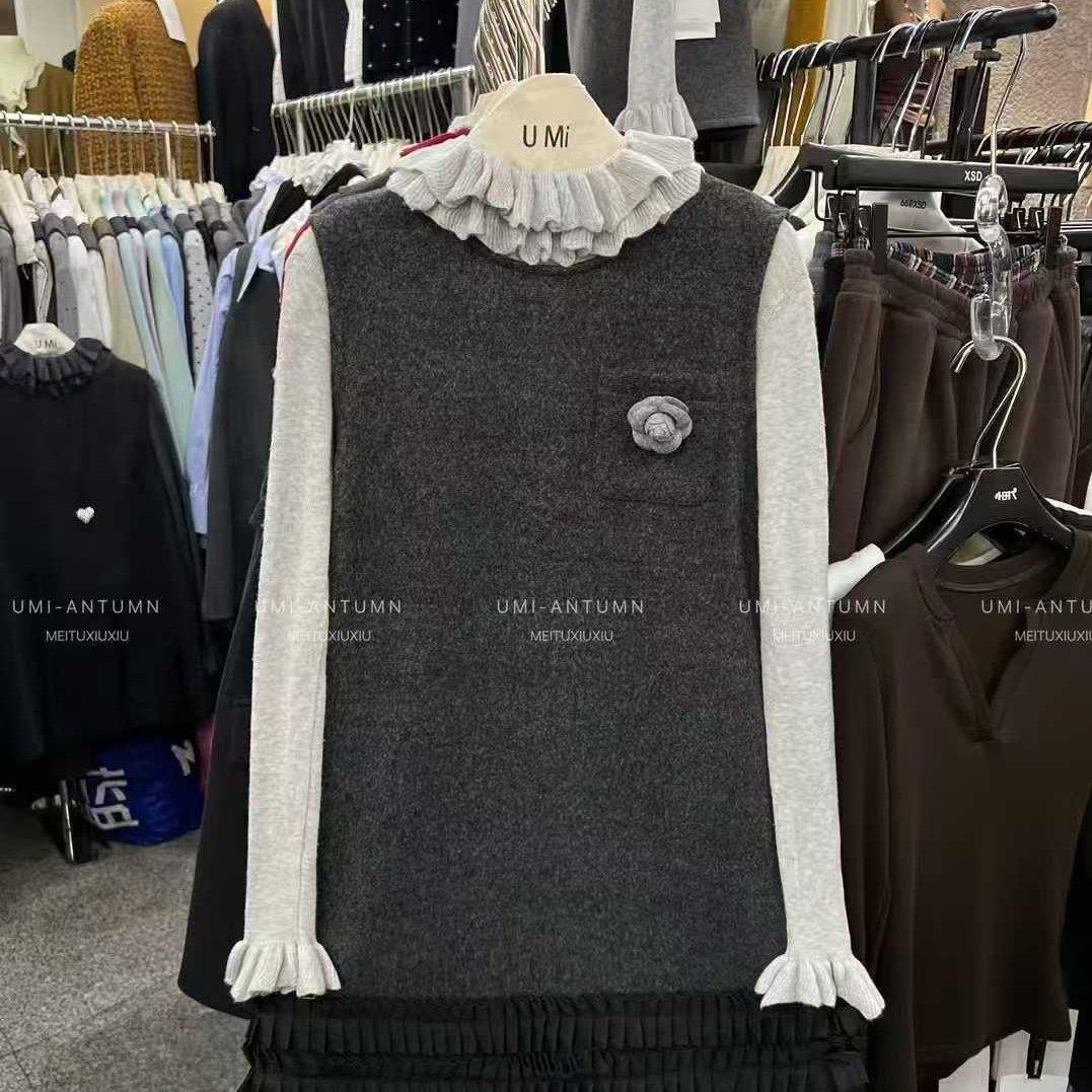 冬季新款法式高级感立体花朵圆领百搭毛呢背心连衣裙+打底套装,淘宝优惠券,粉丝福利购,淘宝优惠卷