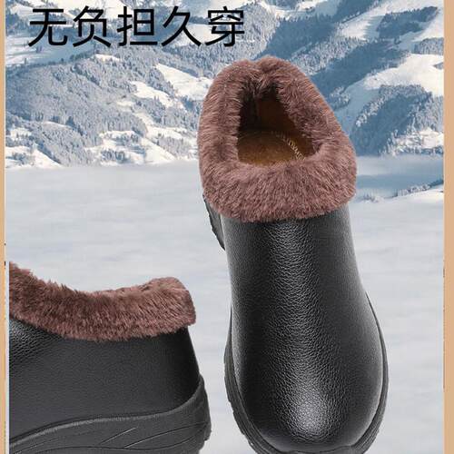 冬季新款加绒棉鞋男老北京布鞋一脚蹬加厚保暖鞋防滑防水鞋厨房鞋 - 图2