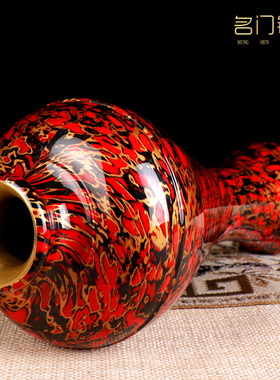 曲美瓶花瓶摆件印花大漆铜工艺品客厅玄关酒柜装饰品乔迁新房礼物