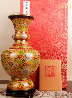 景泰蓝花瓶15寸仿古花菇铜胎珐琅中式家居装饰摆设收藏乔迁礼摆件