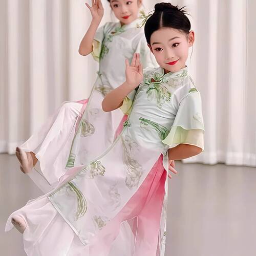 儿童古典舞演出服城外小月亮舞蹈服小月儿同款旗袍纱衣中国风服装 - 图3